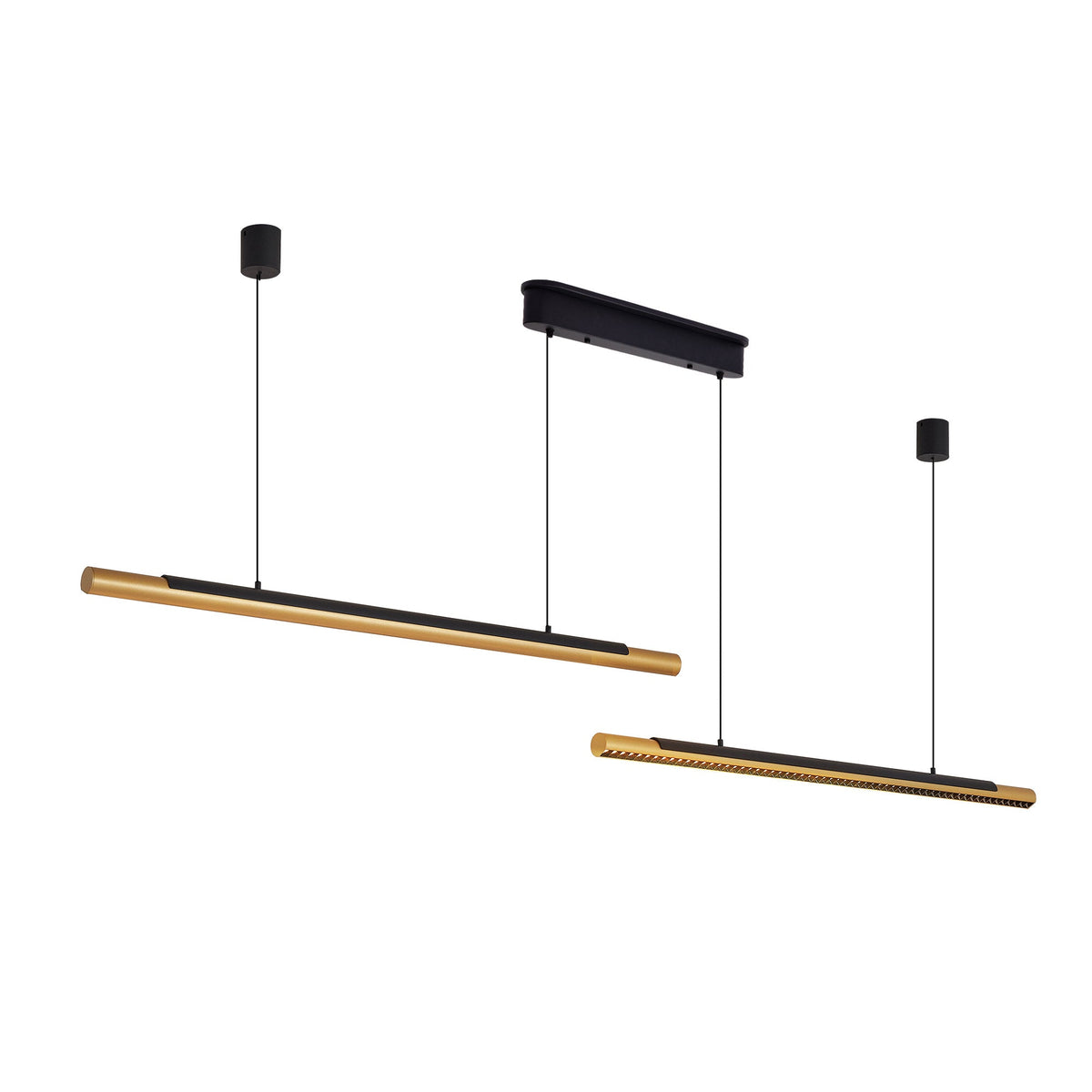 75-inch Modern Black And Gold LED Pendant Light, Adjustable Hanging Light For Dining Room, Kitchen, Living Room Sleek Dual Tube Design