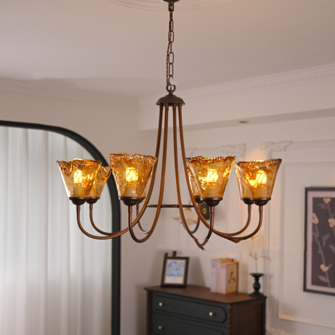 Amber Glow Vintage Glass Chandelier