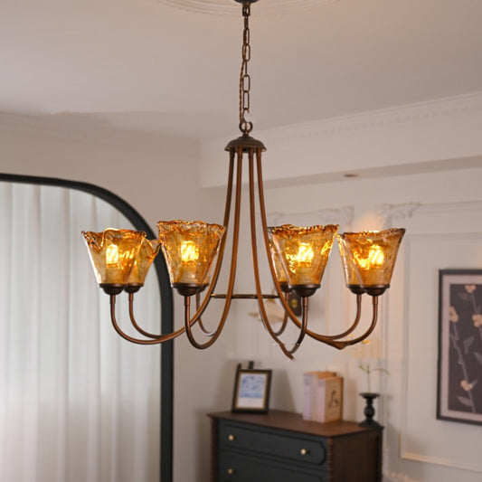 Amber Glow Vintage Glass Chandelier