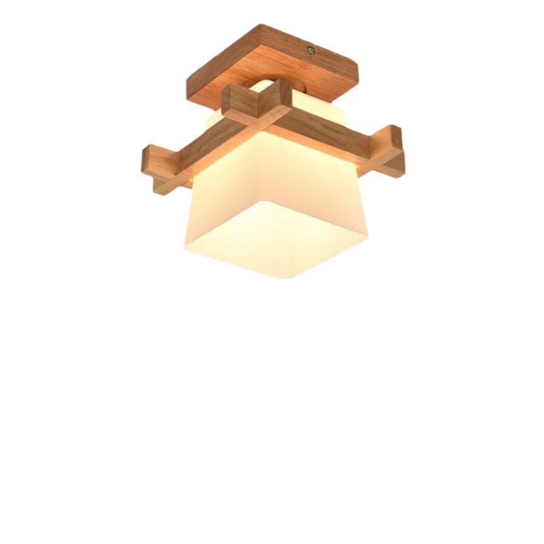 Rustic Grid Wood Glass Ceiling Light