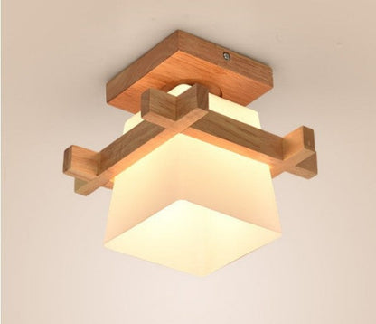 Rustic Grid Wood Glass Ceiling Light